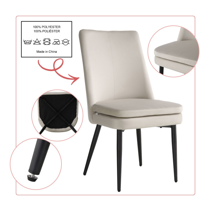 BHS LIVING Esszimmerstuhl, Küchenstuhl, Stuhl für den Wartebereich LIVIA Polstersessel mit hohem Rücken Samtstoff: elfenbein 60x47x89 cm